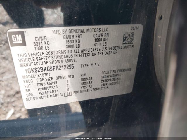 1GKS2BKC9FR212295 GMC YUKON SLT