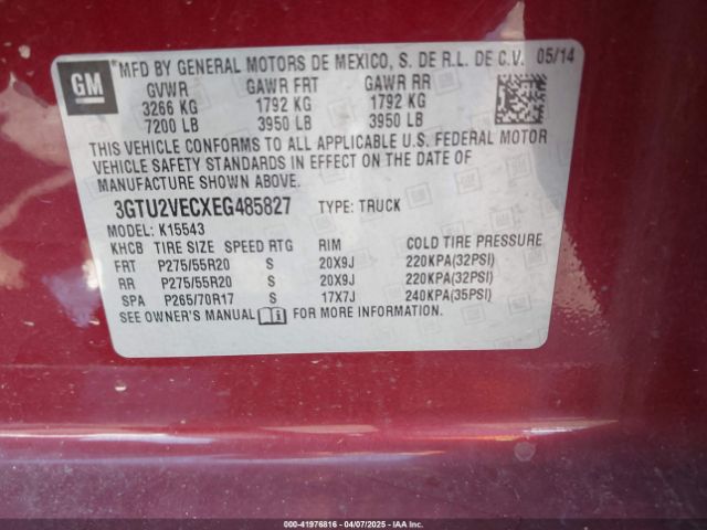 3GTU2VECXEG485827 GMC Sierra 1500 Slt