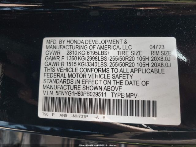 5FNYG1H80PB029511 Honda Pilot Awd Elite