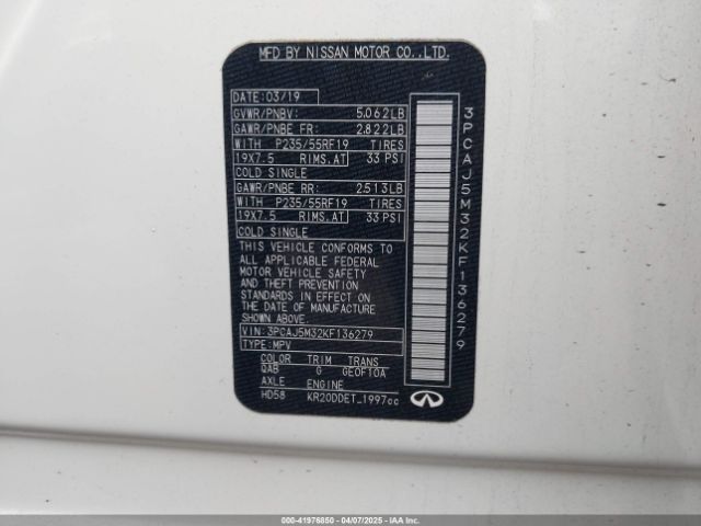 3PCAJ5M32KF136279 Infiniti Qx50 Luxe
