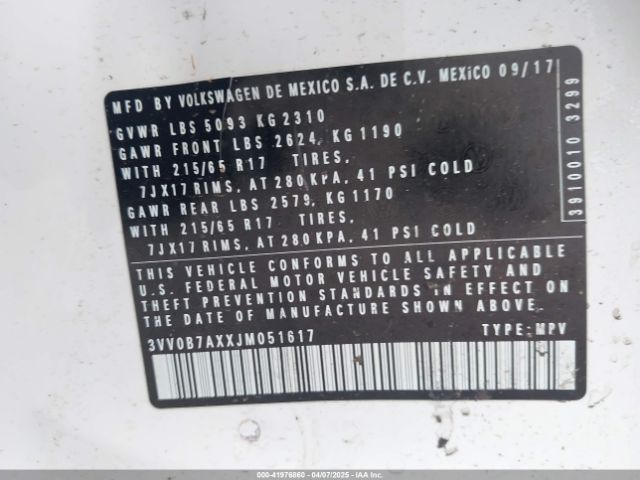 3VV0B7AXXJM051617 Volkswagen Tiguan 2.0t S