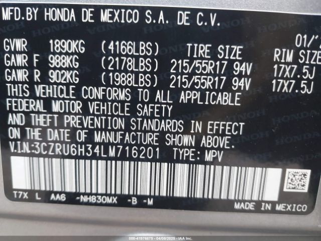 3CZRU6H34LM716201 Honda Hr-v Awd Lx