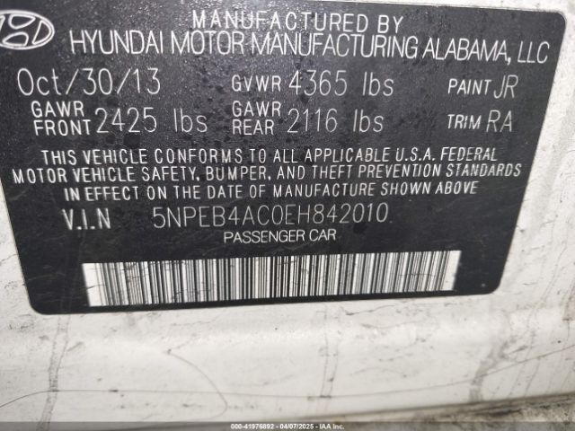 5NPEB4AC0EH842010 Hyundai SONATA GLS