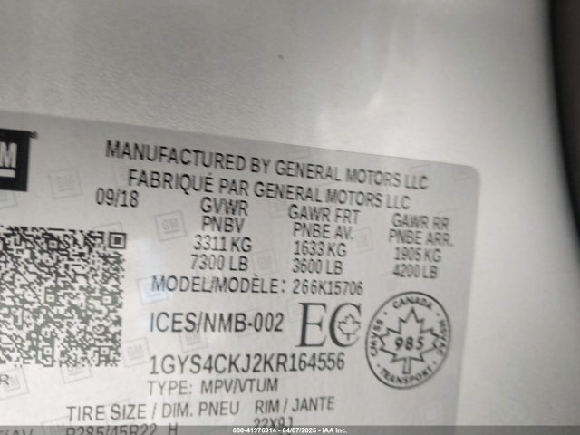 2019 CADILLAC ESCALADE 1GYS4CKJ2KR164556 Photo 8