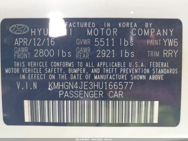 KMHGN4JE3HU166577 Genesis G80 3.8
