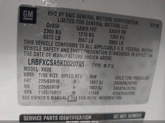 LRBFXCSA5KD020705 Buick Envision Fwd Essence