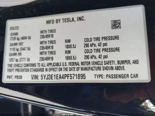 5YJ3E1EA4PF571895 Tesla Model 3 Rear-wheel Drive
