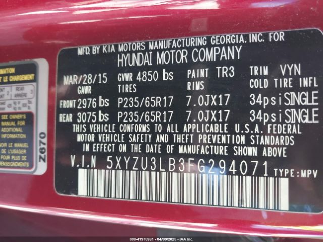 5XYZU3LB3FG294071 Hyundai Santa Fe Sport 2.4l