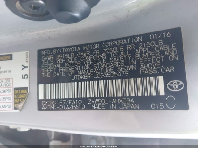 JTDKBRFU0G3505479 Toyota Prius Two