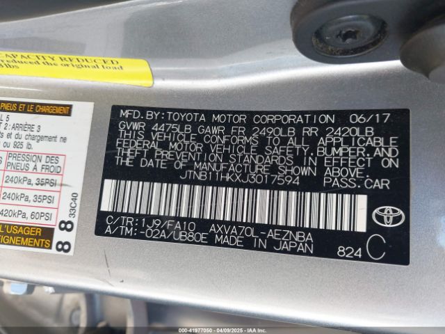 JTNB11HKXJ3017594 Toyota CAMRY LE