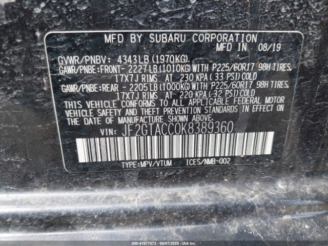 JF2GTACC0K8389360 Subaru Crosstrek 2.0i Premium