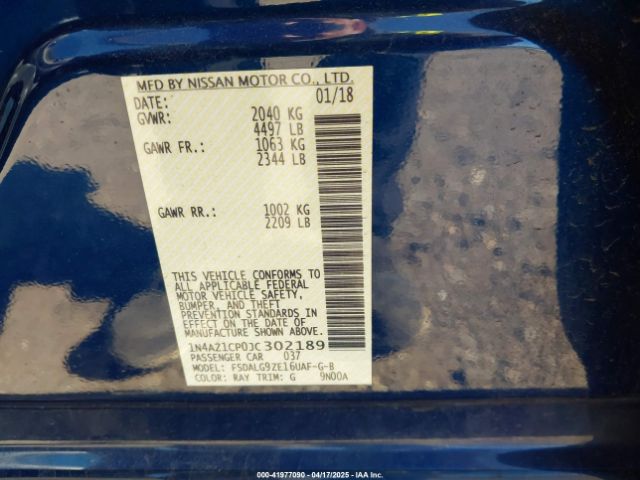 1N4AZ1CP0JC302189 Nissan Leaf Sl