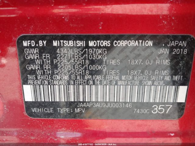 JA4AP3AU9JU003146 Mitsubishi Outlander Sport 2.0 Es