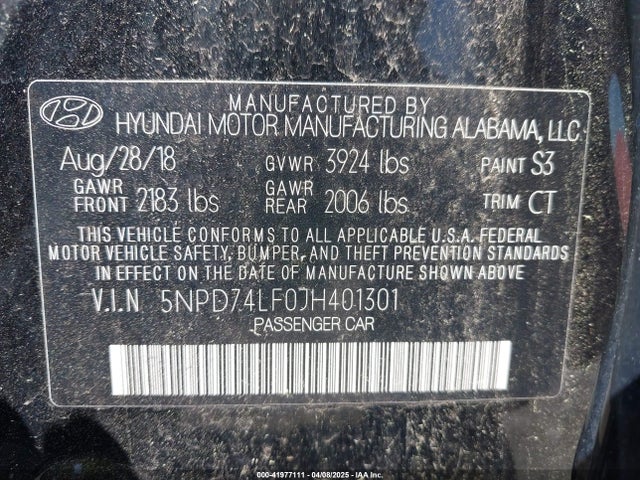 Hyundai ELANTRA SE 2018 5NPD74LF0JH401301 Image 9