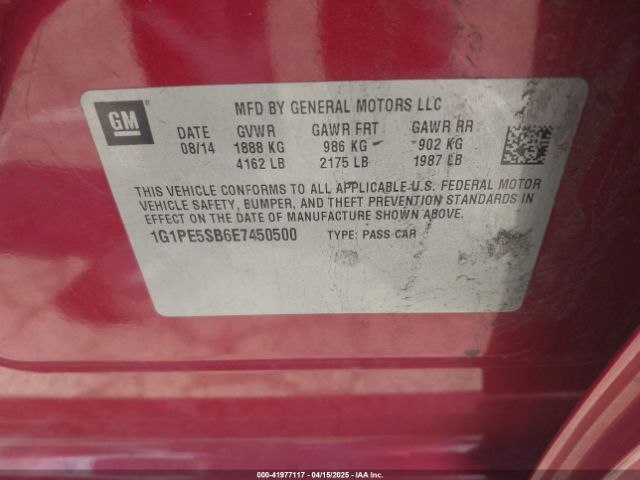 1G1PE5SB6E7450500 Chevrolet Cruze 2lt Auto