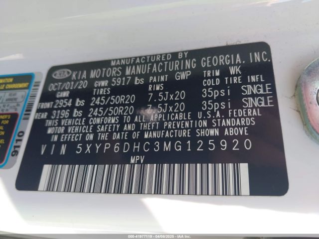 5XYP6DHC3MG125920 KIA Telluride S