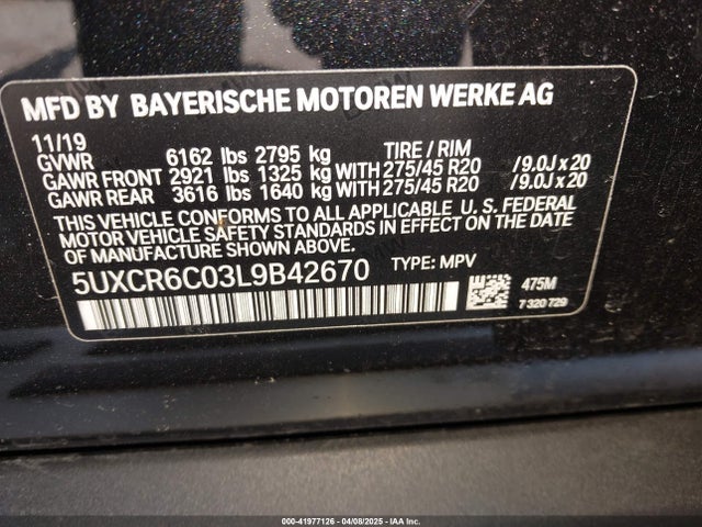 5UXCR6C03L9B42670 BMW X5