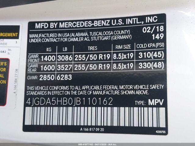 4JGDA5HB0JB110162 Mercedes-Benz Gle 350 4matic