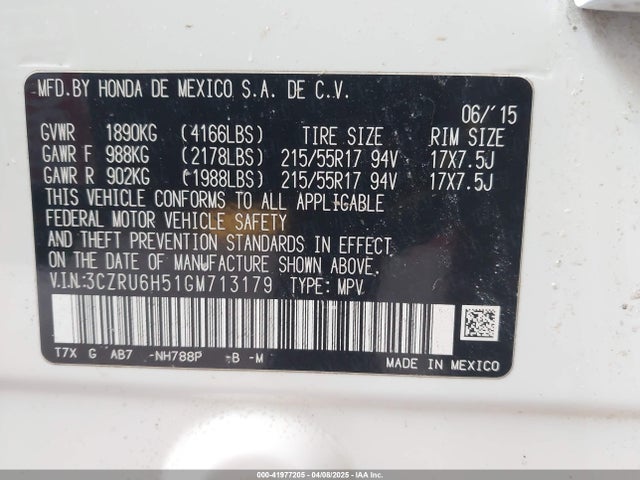 3CZRU6H51GM713179 Honda HR-V EX