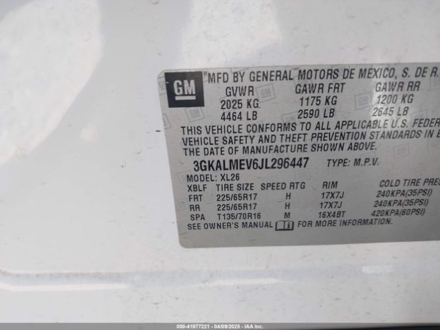 3GKALMEV6JL296447 GMC Terrain Sle