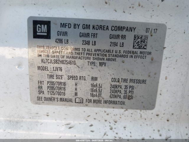 KL7CJLSB2HB254610 Chevrolet Trax Lt