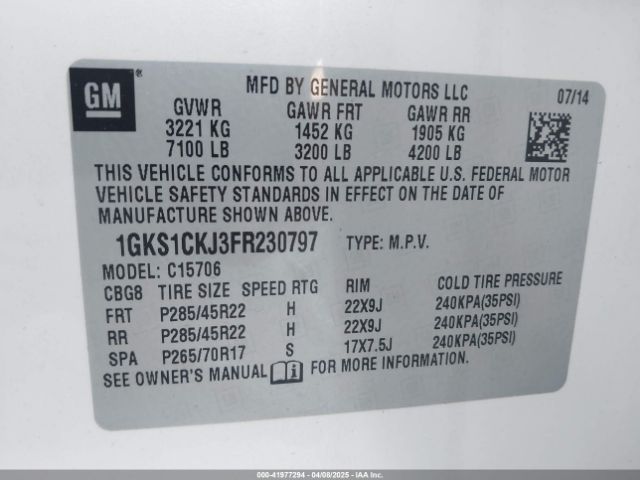 1GKS1CKJ3FR230797 GMC YUKON DENALI