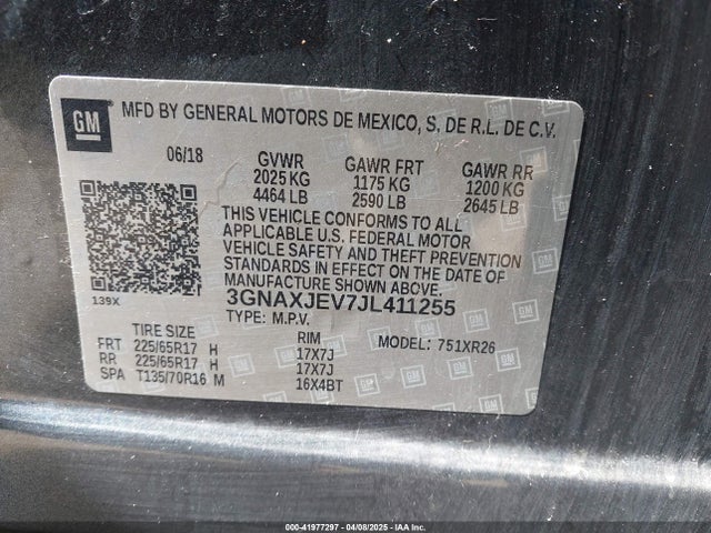 3GNAXJEV7JL411255 Chevrolet EQUINOX LT