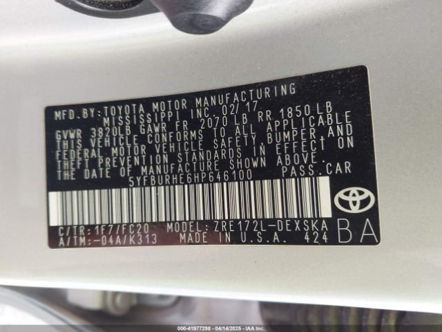 5YFBURHE6HP646100 Toyota Corolla Se Special Edition