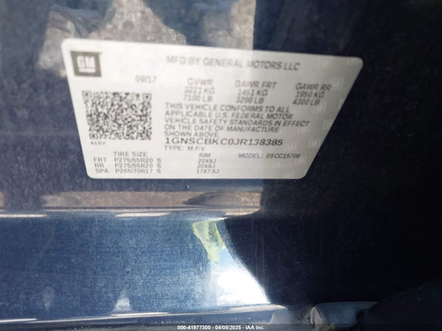 1GNSCBKC0JR138385 Chevrolet l83 - spark ignited direct injection, variable valve timing, afm, e85 max, alum