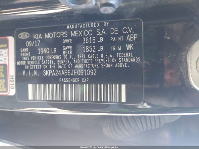 3KPA24AB6JE061092 KIA RIO LX