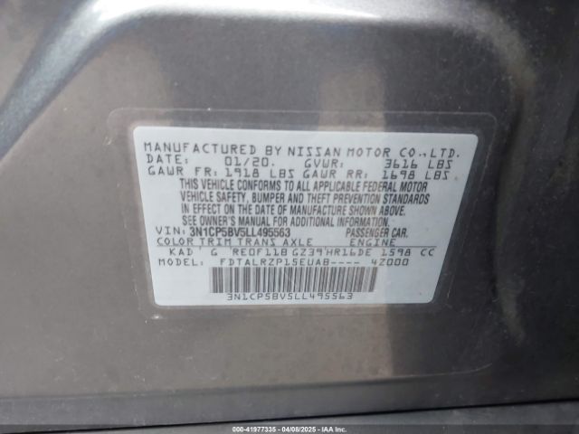 3N1CP5BV5LL495563 Nissan Kicks S Xtronic Cvt