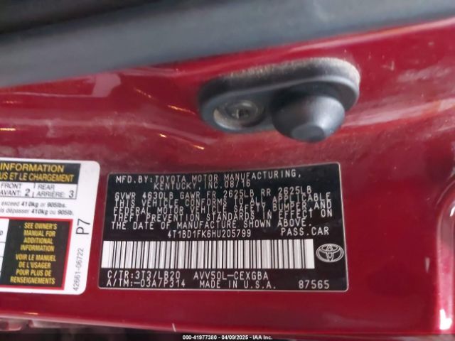 4T1BD1FK6HU205799 Toyota Camry Hybrid Xle