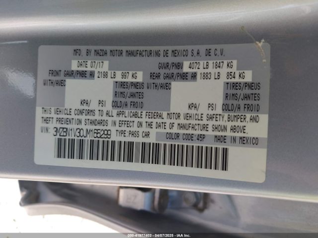 3MZBN1V30JM165299 Mazda Mazda3 Touring
