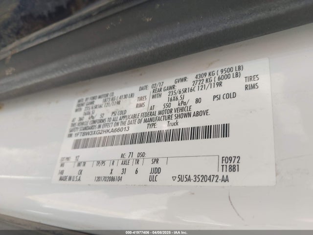 1FTBW3XG2HKA66013 Ford 2017