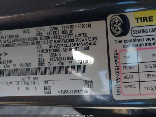 3FADP4EJ3FM149455 Ford FIESTA SE