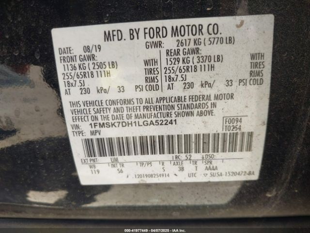 2020 FORD EXPLORER 1FMSK7DH1LGA52241 Photo 8