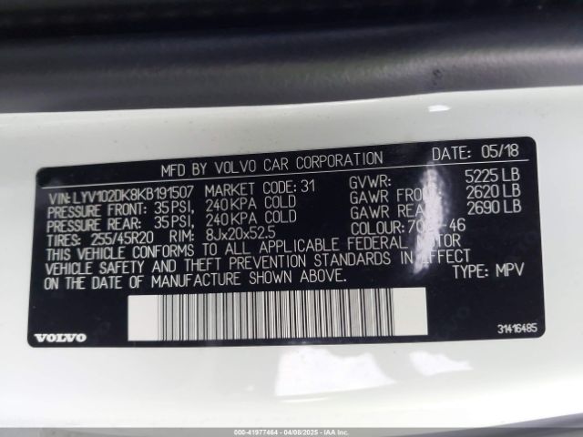 LYV102DK8KB191507 Volvo Xc60 T5 Momentum