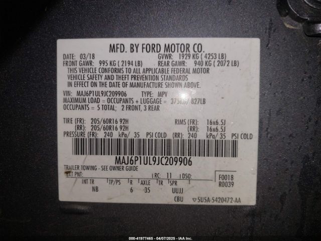 2018 FORD ECOSPORT MAJ6P1UL9JC209906 Photo 8