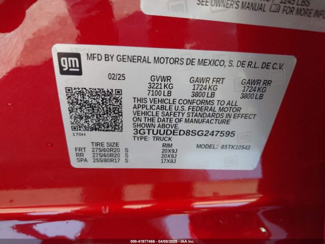 3GTUUDED8SG247595 GMC Sierra 1500 4wd  Short Box Slt
