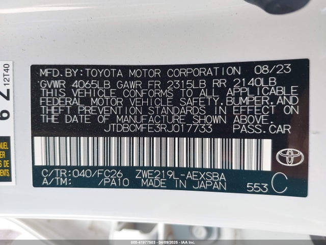 JTDBCMFE3RJ017733 Toyota Corolla Hybrid Se