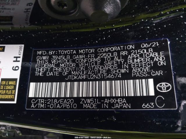 JTDKAMFU2N3154674 Toyota PRIUS XLE