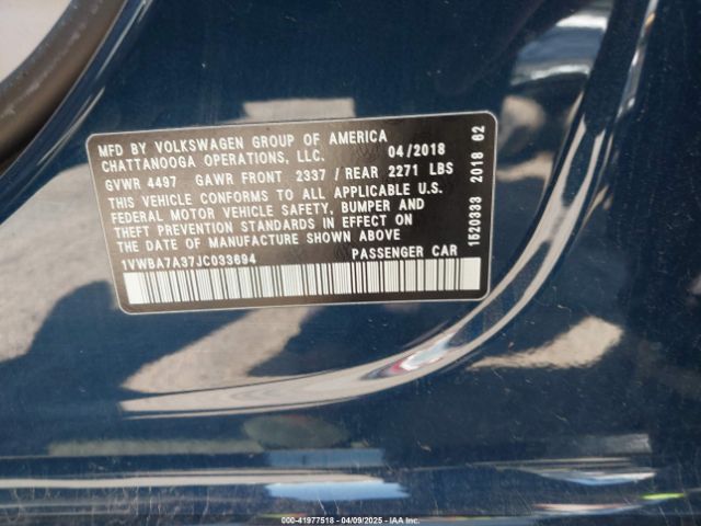 1VWBA7A37JC033694 Volkswagen Passat 2.0t Se