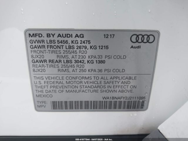 WA1BNAFY2J2111095 Audi Q5 2.0t Premium/2.0t Tech Premium