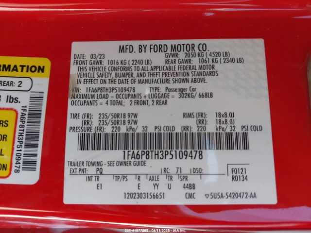 1FA6P8TH3P5109478 Ford Mustang Ecoboost Premium Fastback