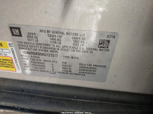 1GNKRGKD5HJ127217 Chevrolet Traverse 1lt