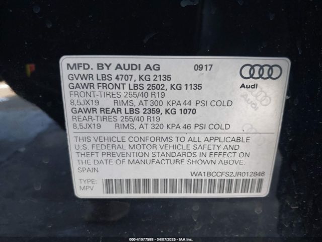 WA1BCCFS2JR012846 Audi Q3 2.0t Premium/2.0t Sport Premium