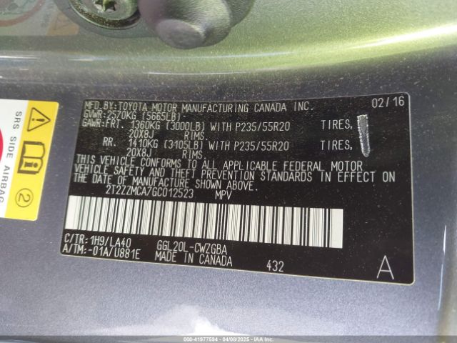 2T2ZZMCA7GC012523 Lexus RX 350
