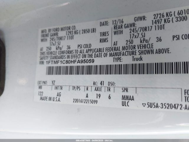 1FTMF1C80HFA95059 Ford F-150 Xl