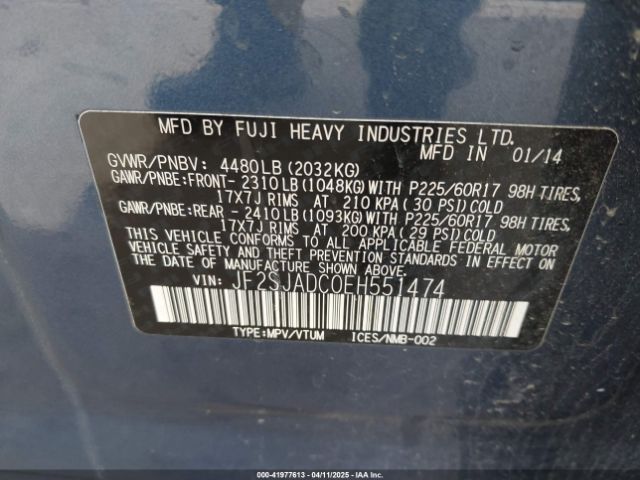 JF2SJADC0EH551474 Subaru Forester 2.5i Premium