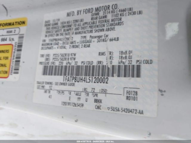 1FATP8UH4L5120002 Ford Mustang Ecoboost Premium
